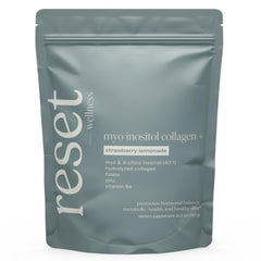 Reset Wellness MYO INOSITOL Collagen+ bottle showing 40:1 ratio and key ingredients