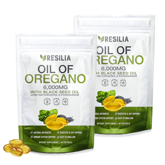 Resilia Oil Of Oregano softgels pack for convenient daily immune and digestive support.
