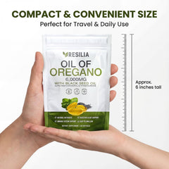 Resilia oregano-softgels label shows organic, non-GMO ingredients