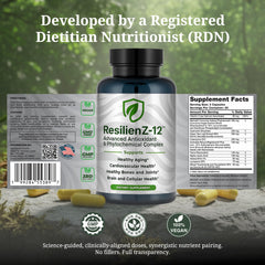 ResilienZ-12 product shot with glass of water suggests daily ritual