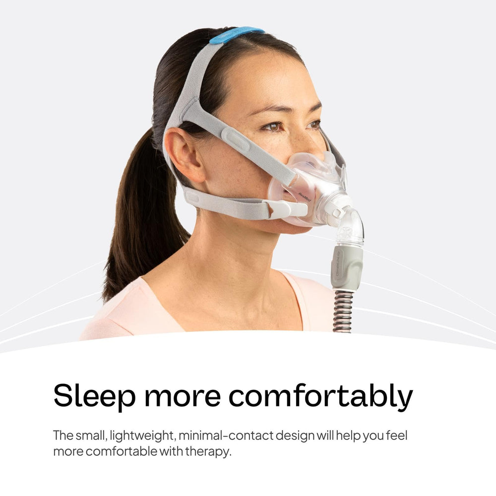 ResMed AirFit F30 under-nose cushion positioning for glasses wearers.