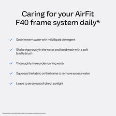 ResMed AirFit F40 fabric covered frame and straps for comfortable wear.