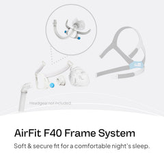 ResMed AirFit F40 frame magnetic clips enable quick on/off.