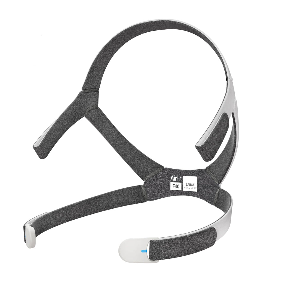 ResMed AirFit F40 replacement headgear, front view, for a secure, comfortable fit.