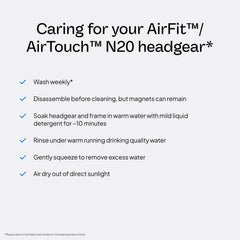 ResMed AirFit N20 headgear adjustable strap enables custom alignment.
