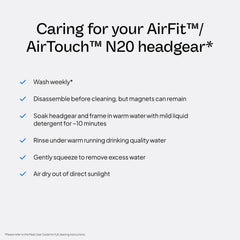 ResMed AirFit N20 headgear medium blue size demonstrates comfortable, secure wear.