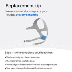 ResMed AirFit N20 headgear packaging emphasizes replacement parts.
