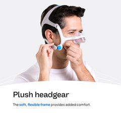 ResMed AirFit N20 headgear close-up shows soft material for gentle wear.