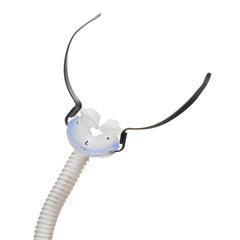 ResMed AirFit P10 frame with nasal pillows for quiet, stable CPAP therapy.