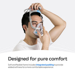 ResMed AirTouch F20 quick-release elbow enabling easy disconnection during sleep.