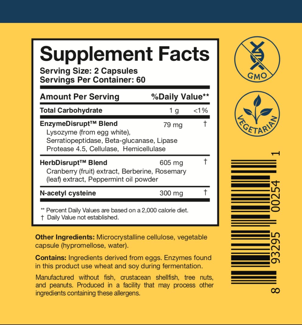 BioDisrupt herb blend with cranberry, berberine, rosemary, peppermint in capsules