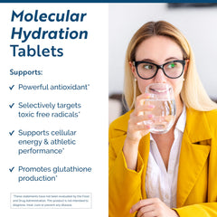 H2 Absorb tablet dissolving in water demonstrates quick, tasteless hydration.