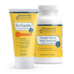 Researched Nutritionals Tri-Fortify orange bottle for daily antioxidant support and immune health.