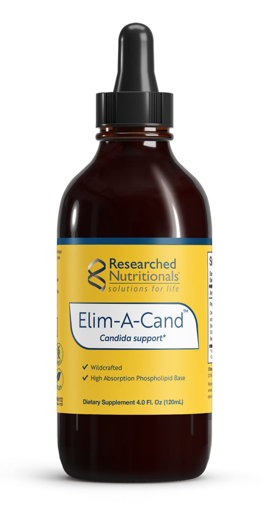 Researched Nutritionals Elim-A-Cand bottle front showing product branding
