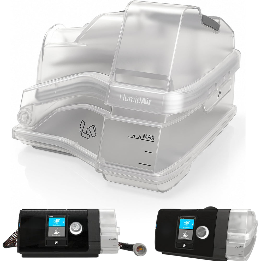 RespiraX AirSense 10 water chamber tank shown fitting securely for quiet operation.