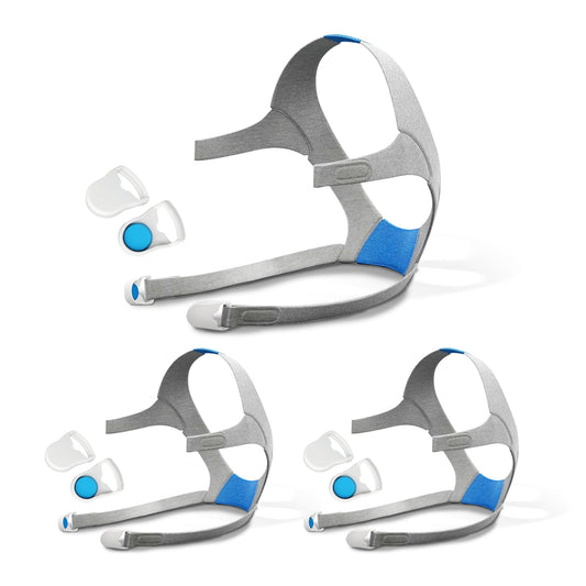 RespiraX headgear for AirFit F20 3-pack straps close-up showing secure fit and comfort.