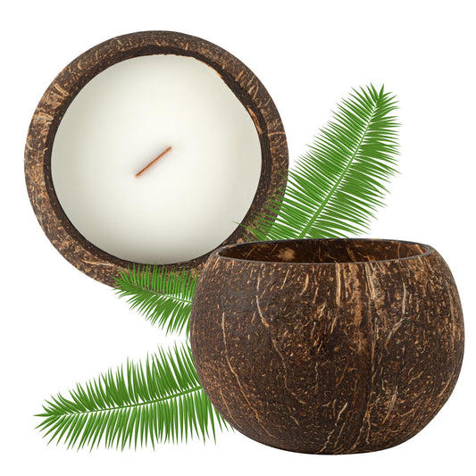 Restaurantware Coco Casa coconut shell candle with vanilla warmth adds cozy ambience to any room.