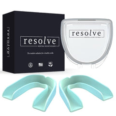 Restwell Resolve night-guard mint closeup shows a customizable bite-fit for comfortable sleep.