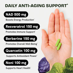 Box and bottle of Resurrected Health 5-in-1 NAD blend packaging
