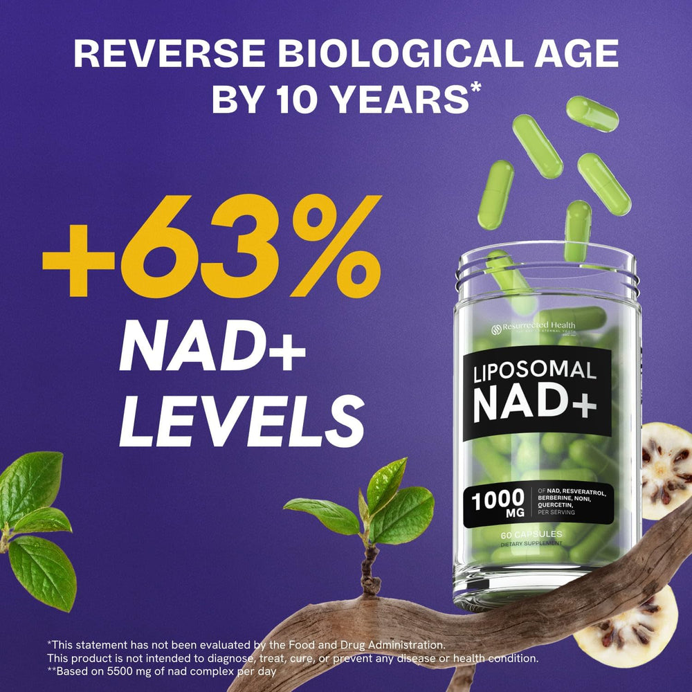 Close-up of Resurrected Health NAD bottle showing two-capsule serving concept