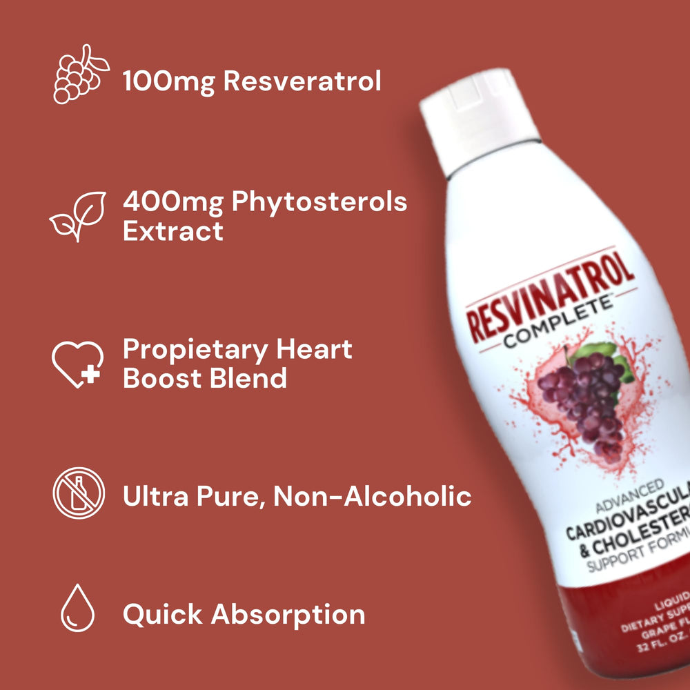 Resvinatrol Complete non-GMO, dairy-free formula label emphasizes natural sweetness.