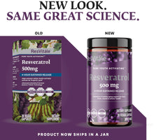 ResVitale Resveratrol label and packaging highlighting potency and vegan capsules
