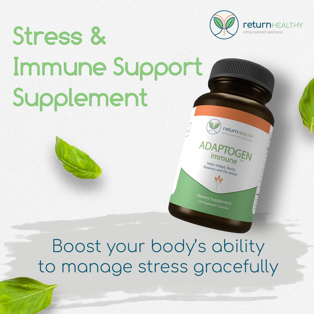Return Healthy Ashwagandha capsules on a clean surface for daily stress support.