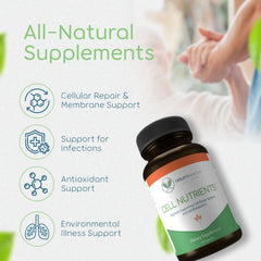 Return Healthy Cell Nutrients capsules close-up showing vegan, non-GMO formula