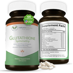 Return Healthy Glutathione Symmetry bottle and capsules for daily antioxidant support