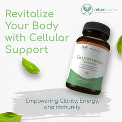Close-up of Return Healthy Glutathione Symmetry capsules for absorption