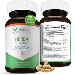 Return Healthy Herbal Biotic bottle for daily immune support in capsules