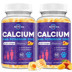 ReviNutra calcium-magnesium-gummies bottle pour highlights a convenient daily bone-support dose.
