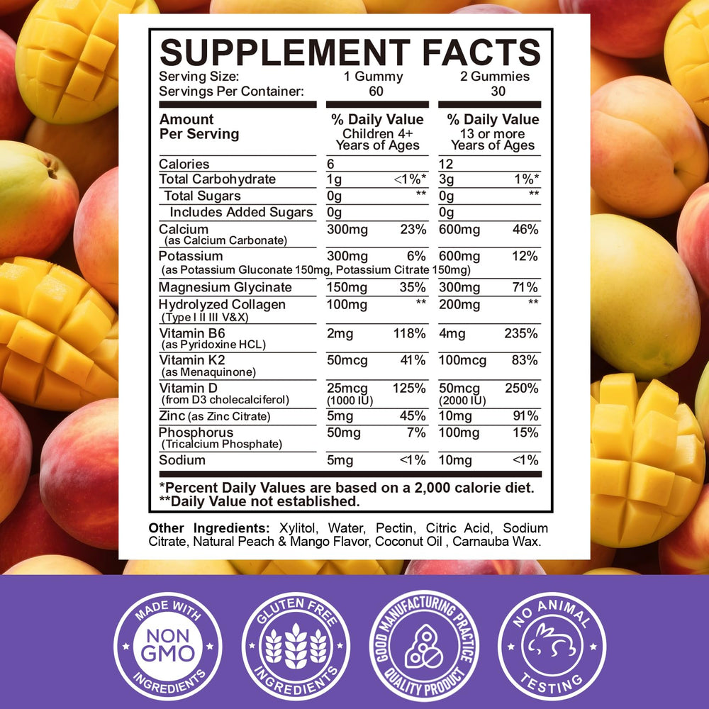 ReviNutra peach-mango-flavor gummies; sugar-free daily dose for tasty nutrient intake.