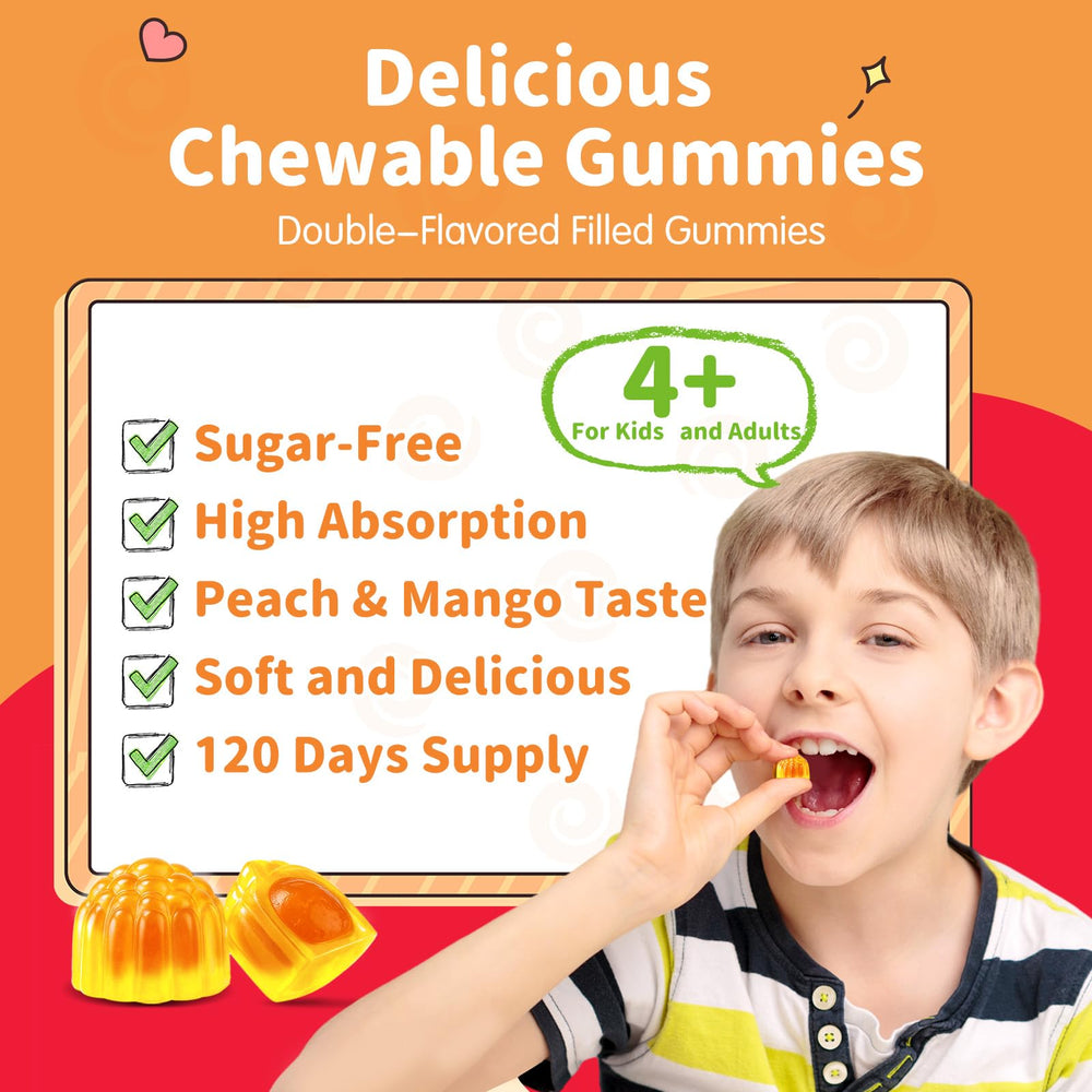 ReviNutra gummies closeup texture, easy-to-chew for kids during snack time