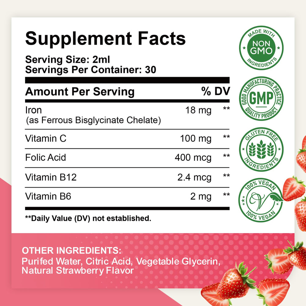 ReviNutra ingredients vitamin C, folate, B12 for better iron uptake.