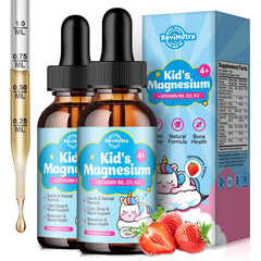 ReviNutra Kids Magnesium Drops bottle with pour for a calming bedtime routine.