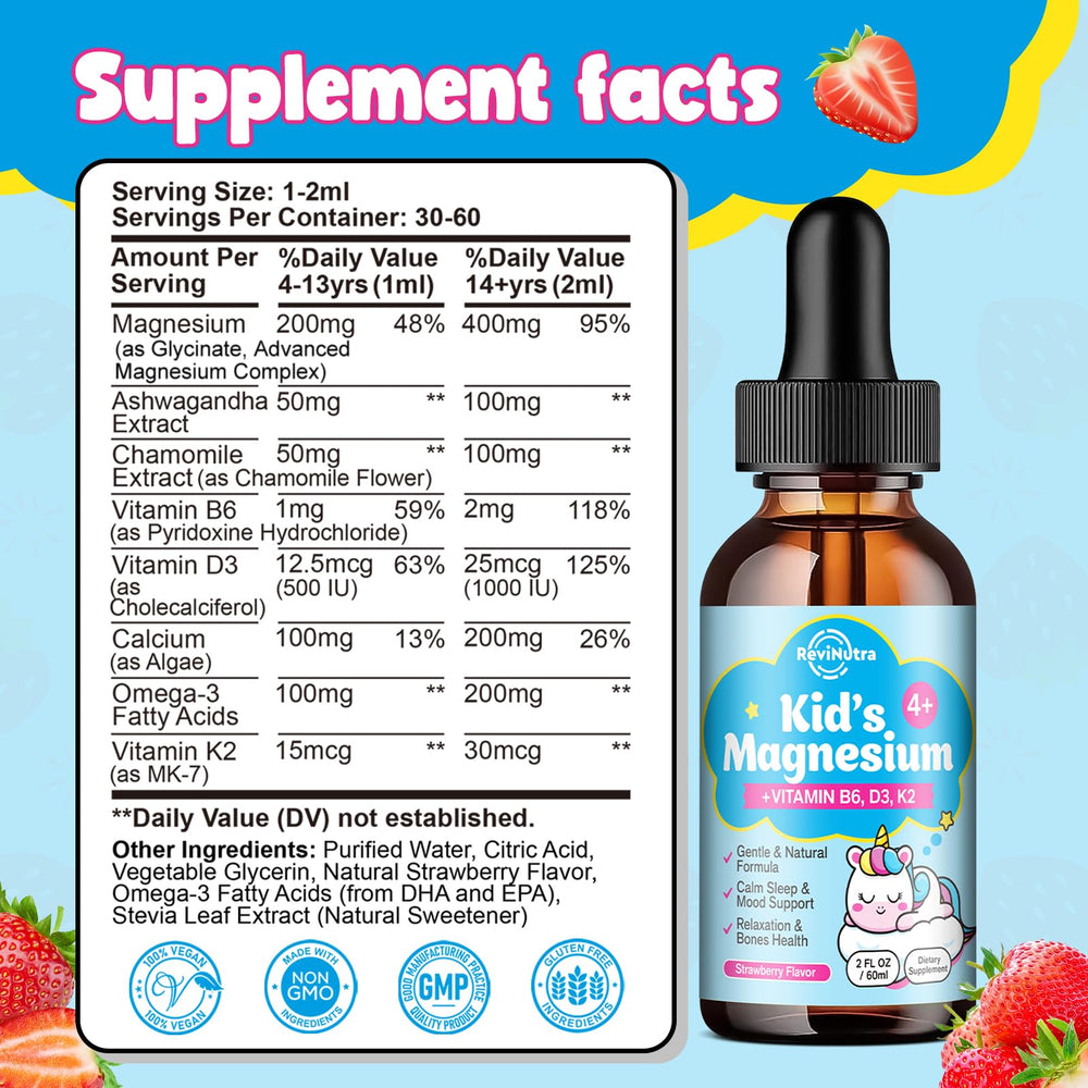 ReviNutra Kids magnesium drops focus moment during homework.