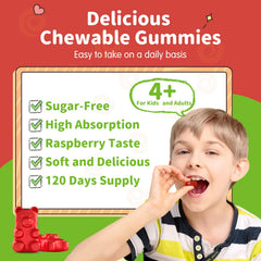 ReviNutra Kids Magnesium Gummies closeup shows soft raspberry chews.