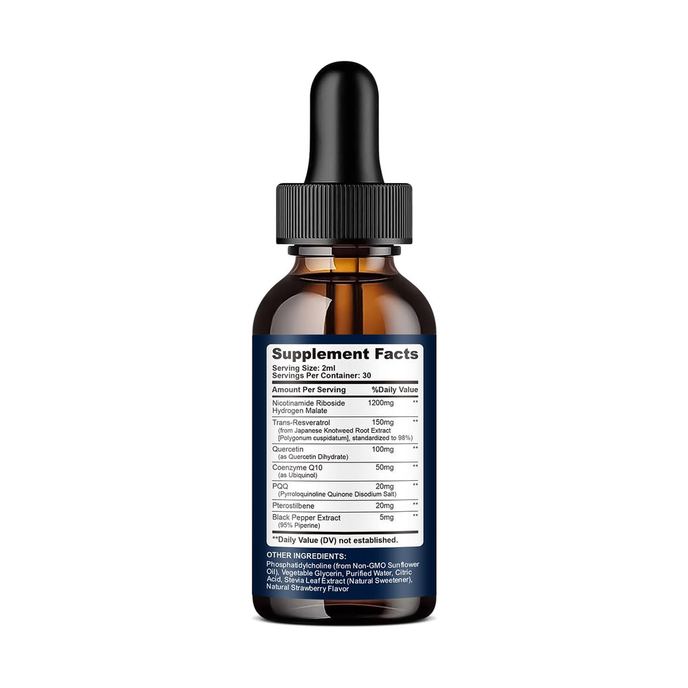 ReviNutra NAD liquid drops being poured for easy dosing