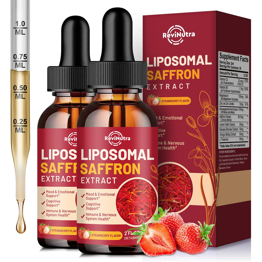 ReviNutra saffron liquid drops bottle for easy daily mood support