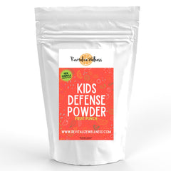 Revitalize Wellness Kids Defense Powder jar front view showing a corn-free, GMO-free formula for daily immune support