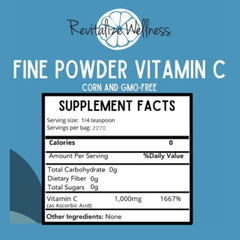 Close-up of Revitalize Wellness Vitamin C powder shows ultra-fine texture for quick dissolving