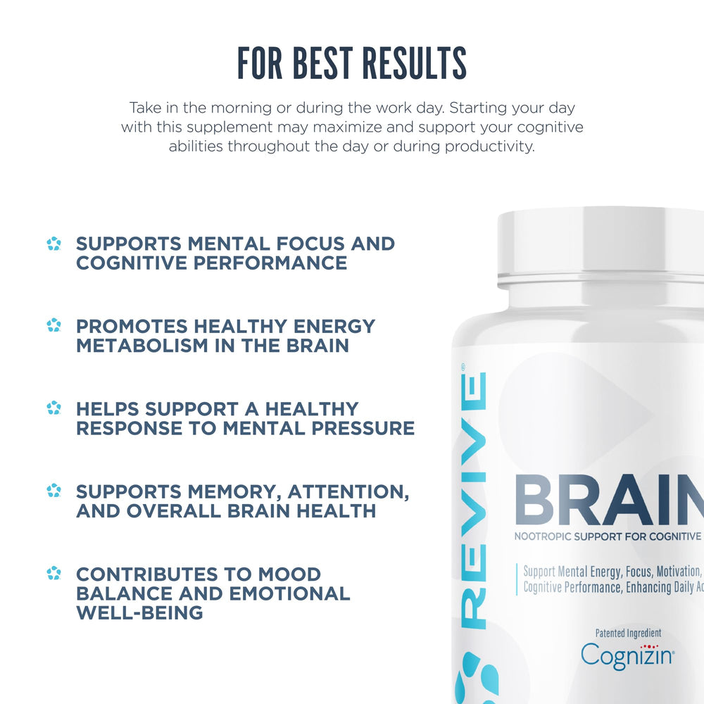Revive MD Brain Supplement pouring capsules into hand for routine