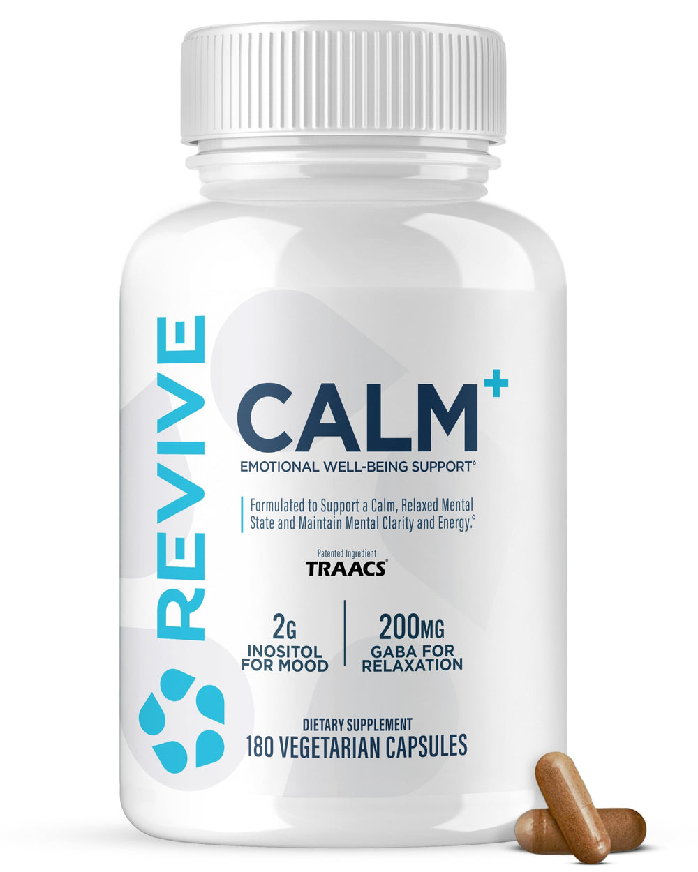 Revive MD Calm bottle with capsules ready for daily stress relief