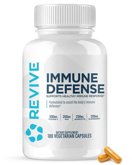 Revive MD Immune Defense bottle front supports daily immune health with a natural blend.