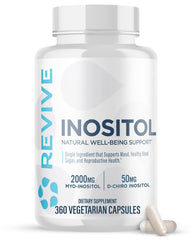 Revive MD Inositol bottle label close-up highlighting daily mood support.