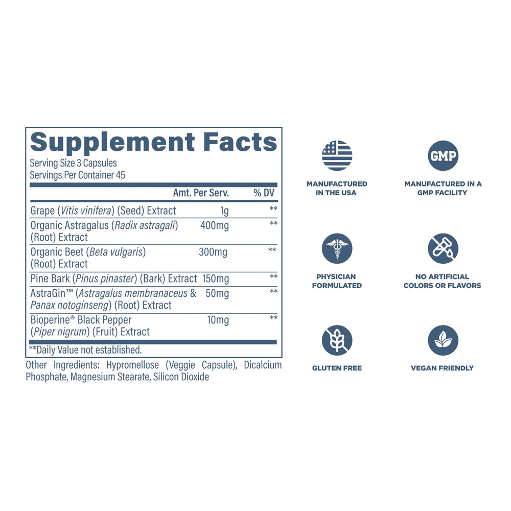 Serving suggestion showing three capsules with water for daily routine.