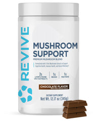 Revive MD Mushroom Powder chocolate packaging front for daily focus