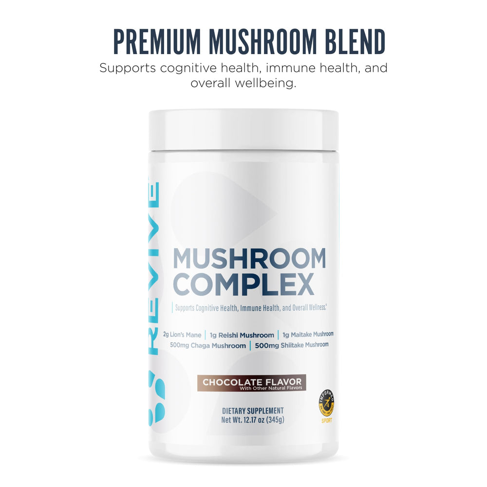 Revive MD Mushroom Powder chocolate scoop for quick cognitive boost