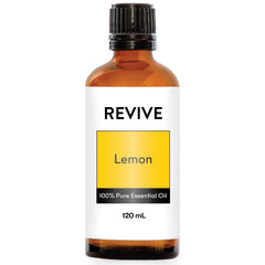 REVIVEEO Lemon essential oil bottle pour for refreshing room fragrance.